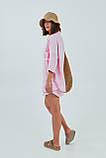 Однотонний жіночий костюм із сорочкою і шортами пудровий літній костюм шорти і сорочка розмір М, фото 3