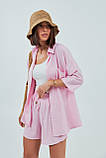 Однотонний жіночий костюм із сорочкою і шортами пудровий літній костюм шорти і сорочка розмір М, фото 4