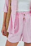 Однотонний жіночий костюм із сорочкою і шортами пудровий літній костюм шорти і сорочка розмір М, фото 5
