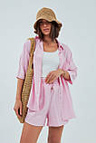 Однотонний жіночий костюм із сорочкою і шортами пудровий літній костюм шорти і сорочка розмір М, фото 6