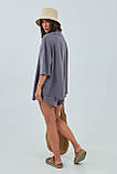 Трикотажний жіночий костюм із шортами та сорочкою сірий розмір S, фото 3