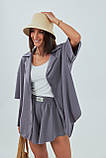 Трикотажний жіночий костюм із шортами та сорочкою сірий розмір S, фото 4