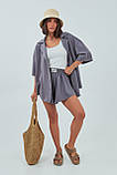 Трикотажний жіночий костюм із шортами та сорочкою сірий розмір S, фото 6