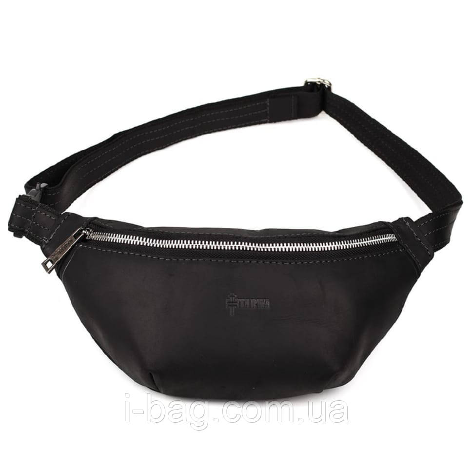 Шкіряна сумка на пояс бананка TARWA RA-7416-4lx крейзі хорс чорний, фото 1