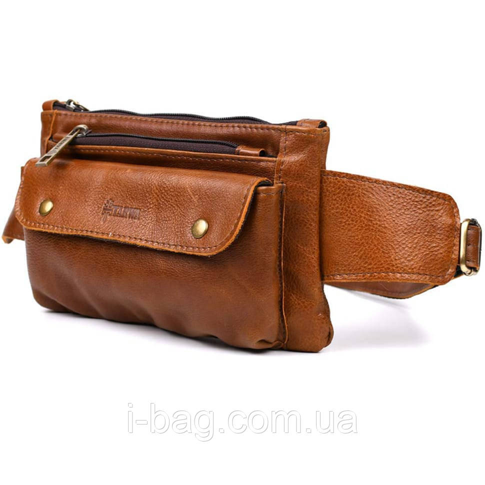 Сумка на пояс із натуральної шкіри, бананка GB-8136-3md TARWA коньячна, фото 1