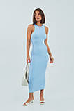 Облягаюча довга жіноча сукня футляр без рукавів літня блакитна сукня в обтяжку турецька розмір М, фото 6