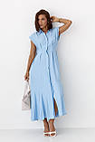 Літня довга жіноча сукня поло без рукавів блакитна вільна сукня міді з клинами турецька розмір S, фото 2