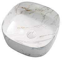 Раковина накладна Mixxus Premium DIVERSE-0104 MARBLE 370х370х135 мм, квадратна, мармуровий колір (MP6537)