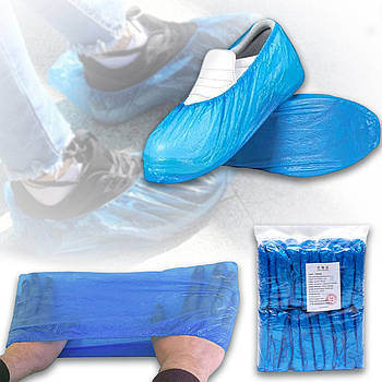 Одноразові бахіли 41х17 см із поліетилену для взуття X2-002g Синій в упаковці 100 шт / 50 пар