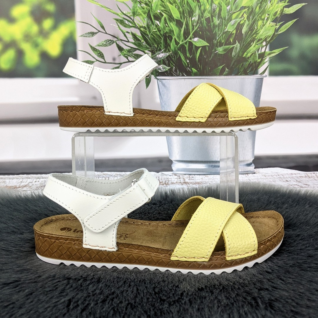 Босоніжки жіночі Inblu жовті з білим шкіряні 4464, фото 1