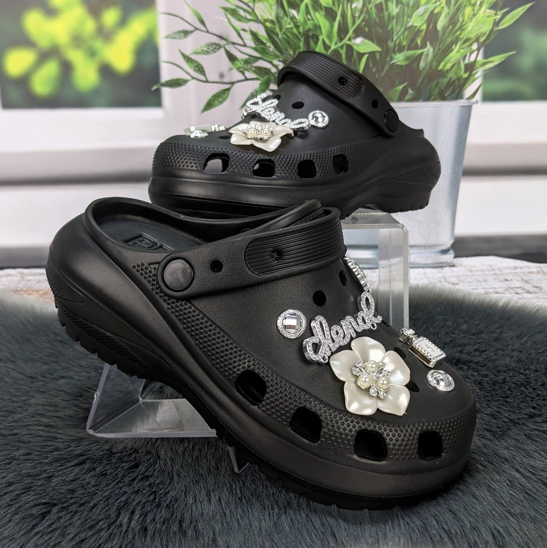 Крокси жіночі Progress чорні з джибітсами на платформі 4868, фото 1