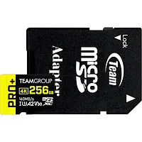 Карта памяти Team microSDXC Pro + 256GB UHS-I U3 V30 A2 Class 10 + SD-adapter (TPPMSDX256GIA2V3003)