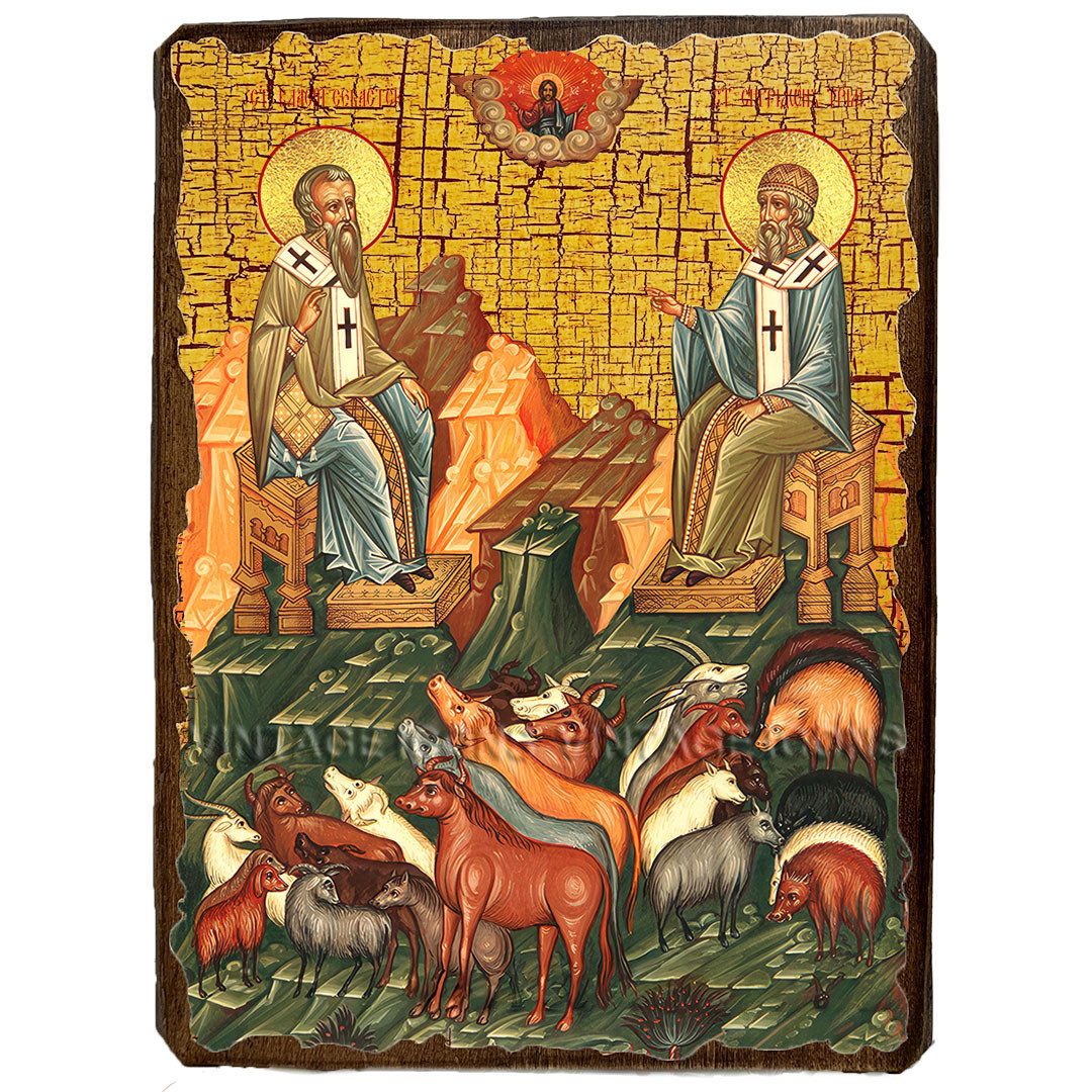 Ікона Власій Севастійський та Спіридон Триміфунтський ,ікона на дереві 130х170 мм, фото 1