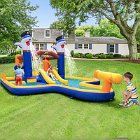 Парк з водними гірками Costway Dolphins 7-в-1 з басейном і водометом