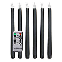 Набор 6 электронных LED свечей с пультом управления, тонкие 2*27,5 см с имитацией пламени черные SE 0203