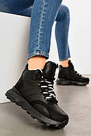 Кросівки жіночі зимові чорного кольору на шнурівці 193867K