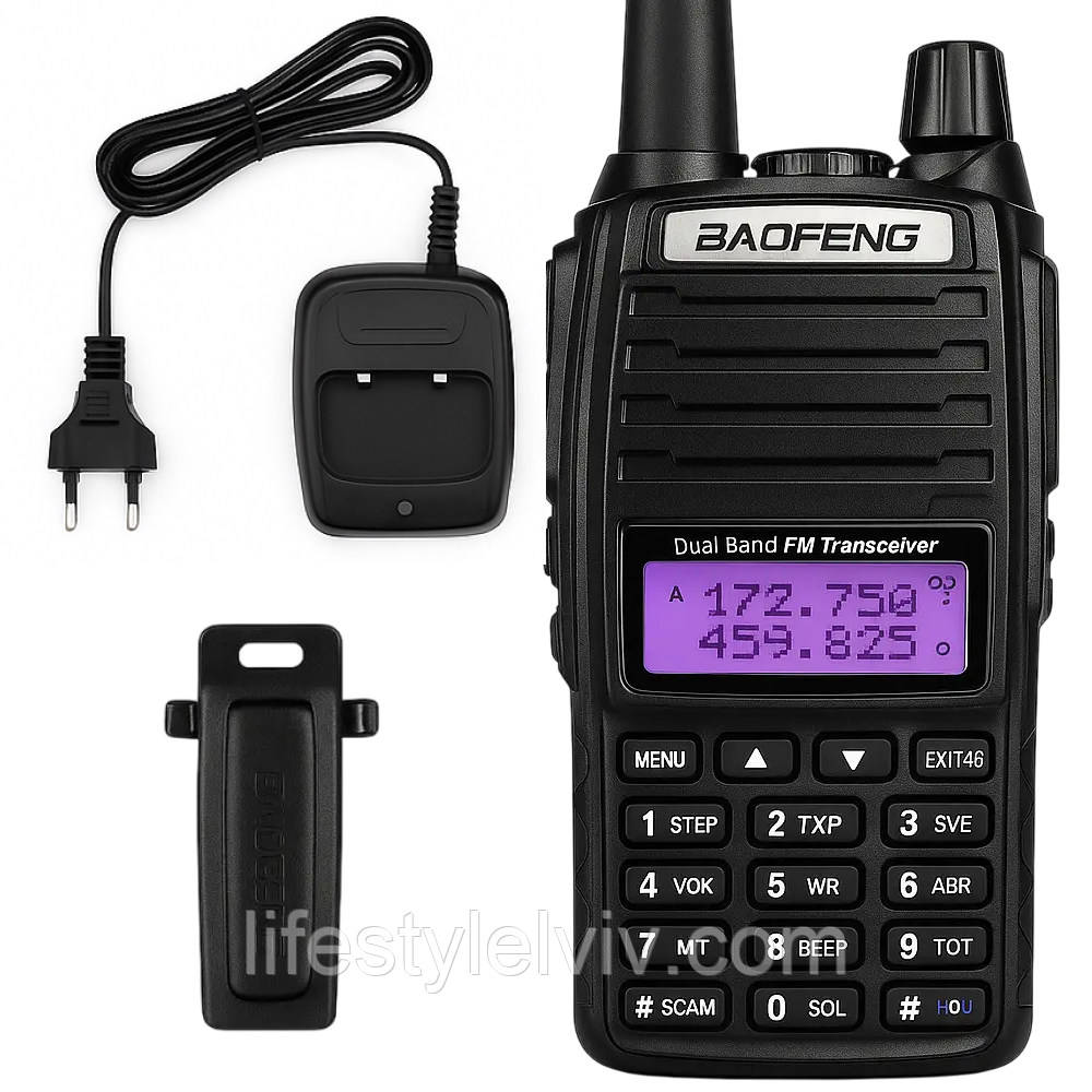 Портативна рація (5W, 2800 мАг, до 16 км) Baofeng UV-82 / Радіостанція тактична, фото 1