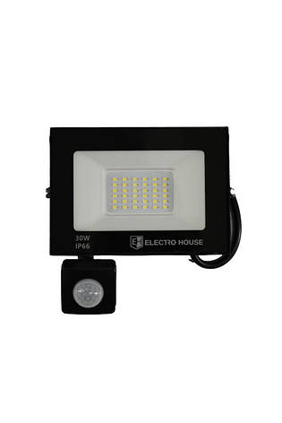 Світлодіодний прожектор з датчиком руху ElectroHouse 30Вт 3000Лм 6500К  (EH-FDLS-30W), фото 1