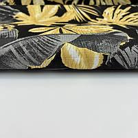 Польська бязь "Листя монстери чорні, золоті, на чорному" 160 см, фото 4