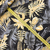 Польська бязь "Листя монстери чорні, золоті, на чорному" 160 см, фото 2