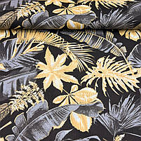 Польська бязь "Листя монстери чорні, золоті, на чорному" 160 см, фото 3