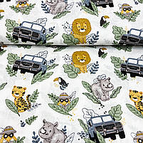 Польська бязь "Африканинні звірята з джипами на білому" 160 см, фото 3