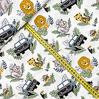 Польська бязь "Африканинні звірята з джипами на білому" 160 см, фото 2