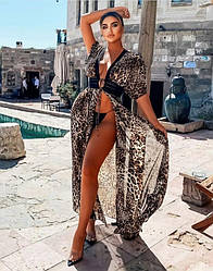 Гарна жіноча пляжна туніка-сукня ажурна з тонким пояском, біла, розмір 42/48