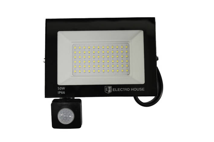 Світлодіодний прожектор з датчиком руху ElectroHouse 50Вт 5000Лм 6500К (EH-FDLS-50W), фото 1