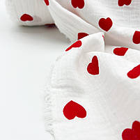 Муслін жатий 2-х "Серця червоні на білому" 160 см, фото 2