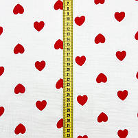 Муслін жатий 2-х "Серця червоні на білому" 160 см, фото 3
