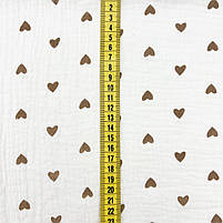 Муслін жатий 2-х "Серця коричневі дрібні на білому" 160 см, фото 3