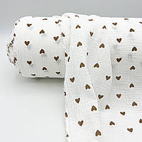 Муслін жатий 2-х "Серця коричневі дрібні на білому" 160 см, фото 2