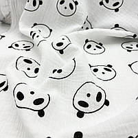 Муслін жатий 2-х "Панди контурні на білому" 150 см, фото 2