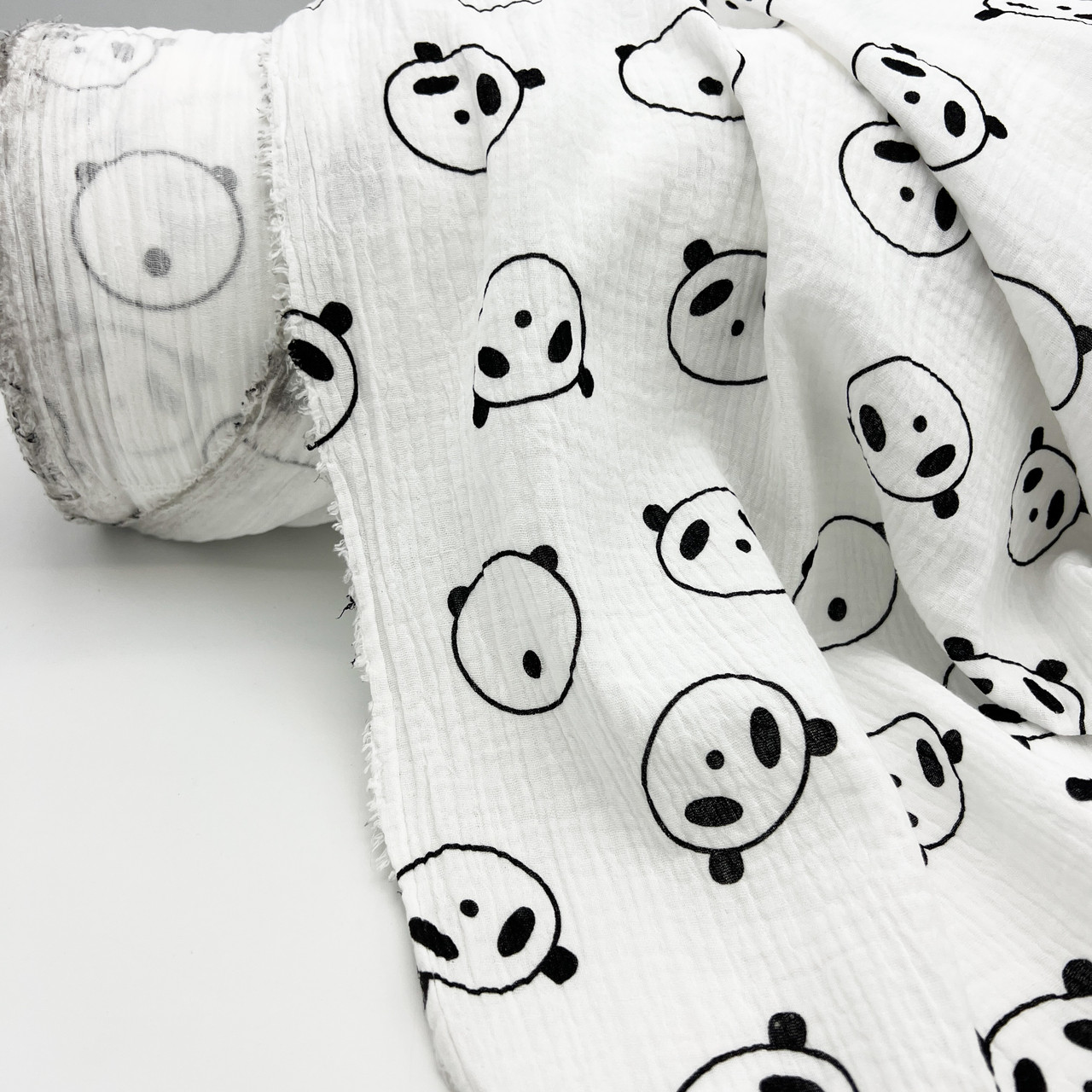 Муслін жатий 2-х "Панди контурні на білому" 150 см, фото 1