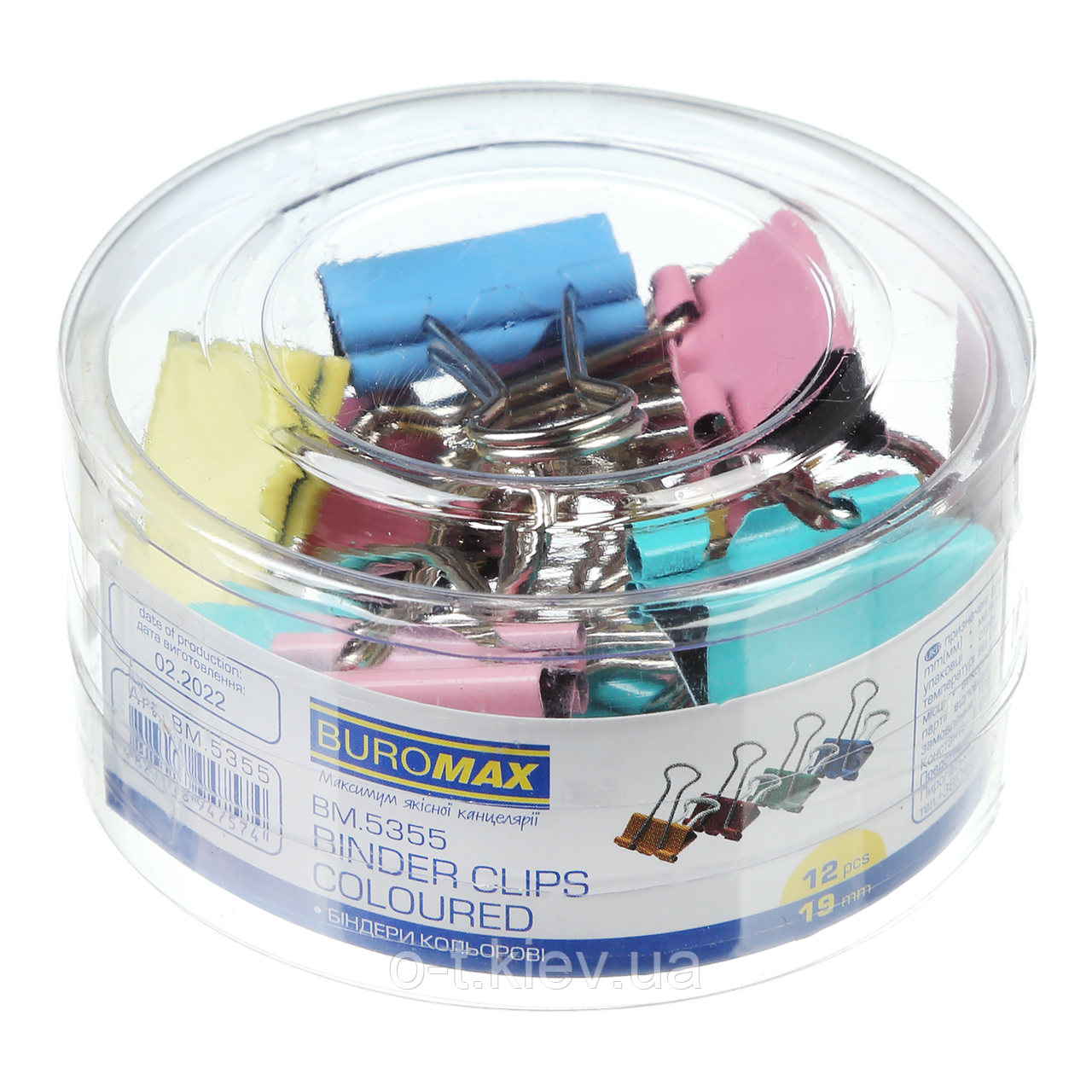 Біндер-затискач для паперу, асорті, по 12 шт. в тубі, фото 1