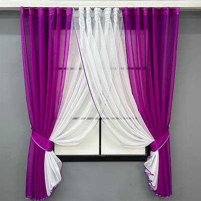 Кухонні шторки (400х170см.) з підв'язками. Колір фуксія з білим. Код 096к 52-1204