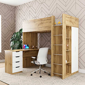 Дитяче ліжко горище Binky ДЮС33 Дуб крафт золотий/Білий супермат (MDF) ТМ "ARTinHEAD"