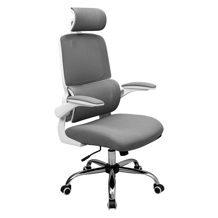 Офісне крісло ергономічна спинка-сітка Скайлайн Richman з підголівником сірого кольору, фото 1