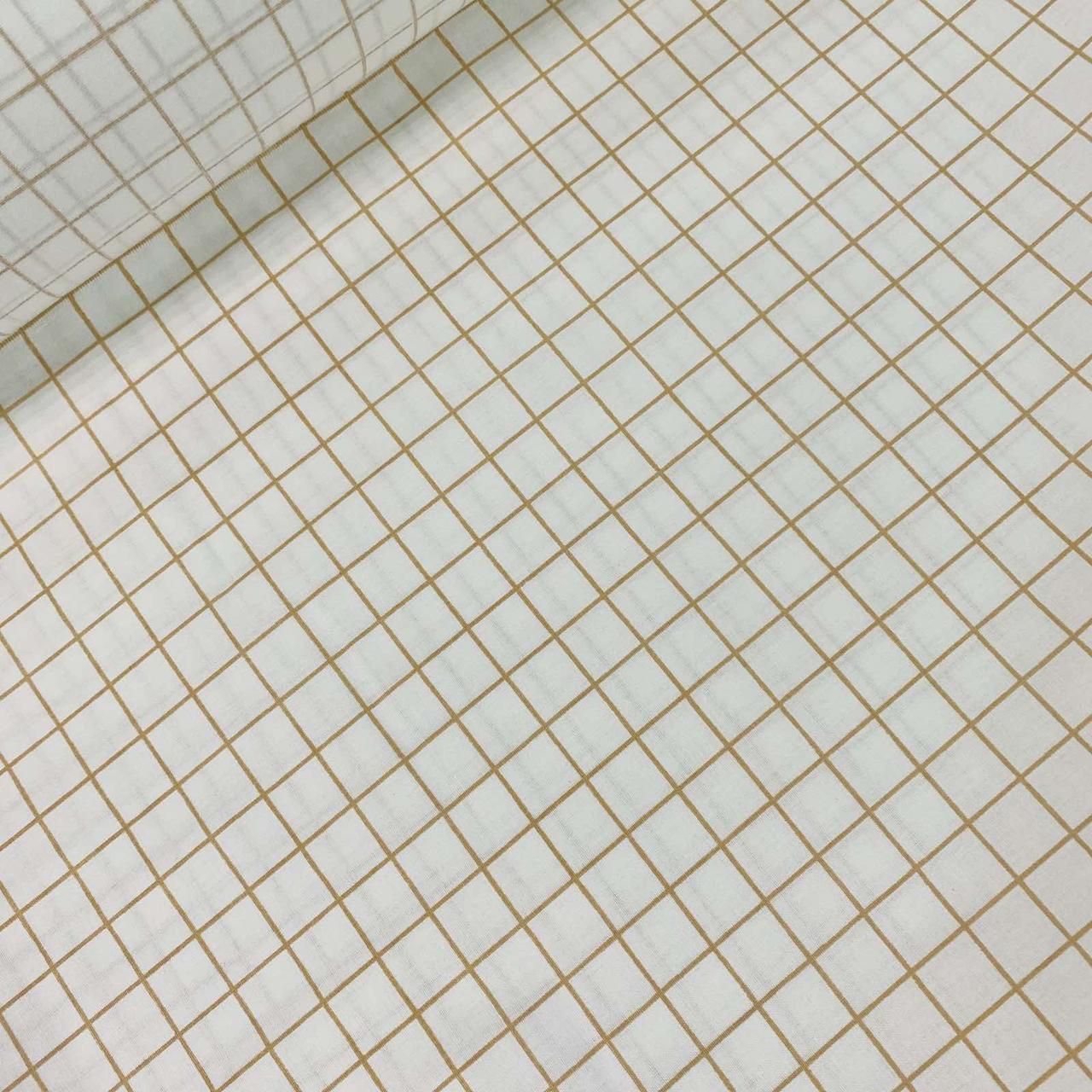 Тканина поплін коричневі квадрати на білому (ТУРЦІЯ шир. 2,4 м) (R-FR-0842), фото 1