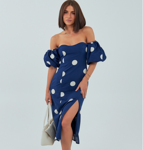 Літня жіноча сукня міді з відкритими плечима бавовна 100% сукня з розрізом на нозі L, Нове, фото 1