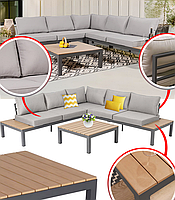 Набір садових меблів (кутовий диван з м'якими подушками + столик), Сірий