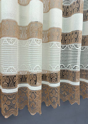 Залишок (1,1х1,6м.) тканини з рулону, коротка тюль сітка "Juli". Колір молочний з карамельним. Код 1720ту 00-779