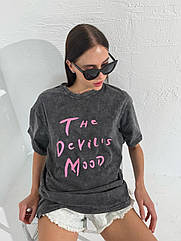 Футболка оверсайз сіра вільна з принтом написом