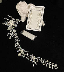 Весільний комплект гілочка з сережками з ювелірного дроту з бісером Сріблястий Прикраса для нареченої