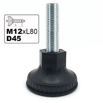 10 шт Опора регульована з різьбою D45 M12х80 (ніжка гвинтова) Код/Артикул 13-52