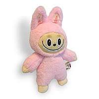 Іграшка лабубу 27 см рожева, усміхнена іграшка лабубу, лабубу з великими очима, іграшка тренд лабубу, мила