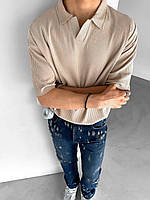 Мужское поло из рубчика бежевое