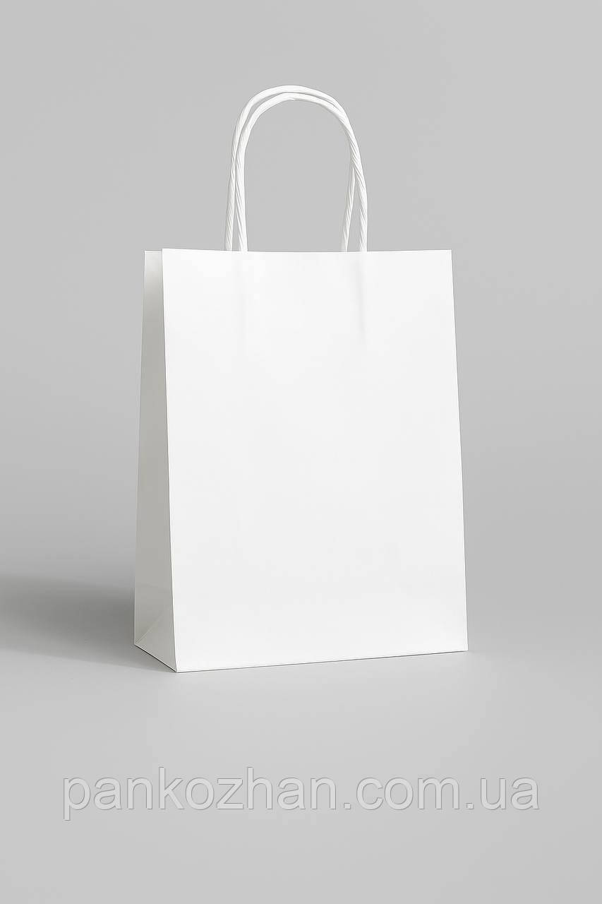 Білий крафт-пакет з принтом, розмір 26*35*15 см, фото 1