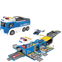 Ігровий Набір Поліція 2в1 Дитячий Гараж Для Машинок Поліцейська Ділянка Паркінг Дві Машинки та Вертоліт зі Світлом та Звуком